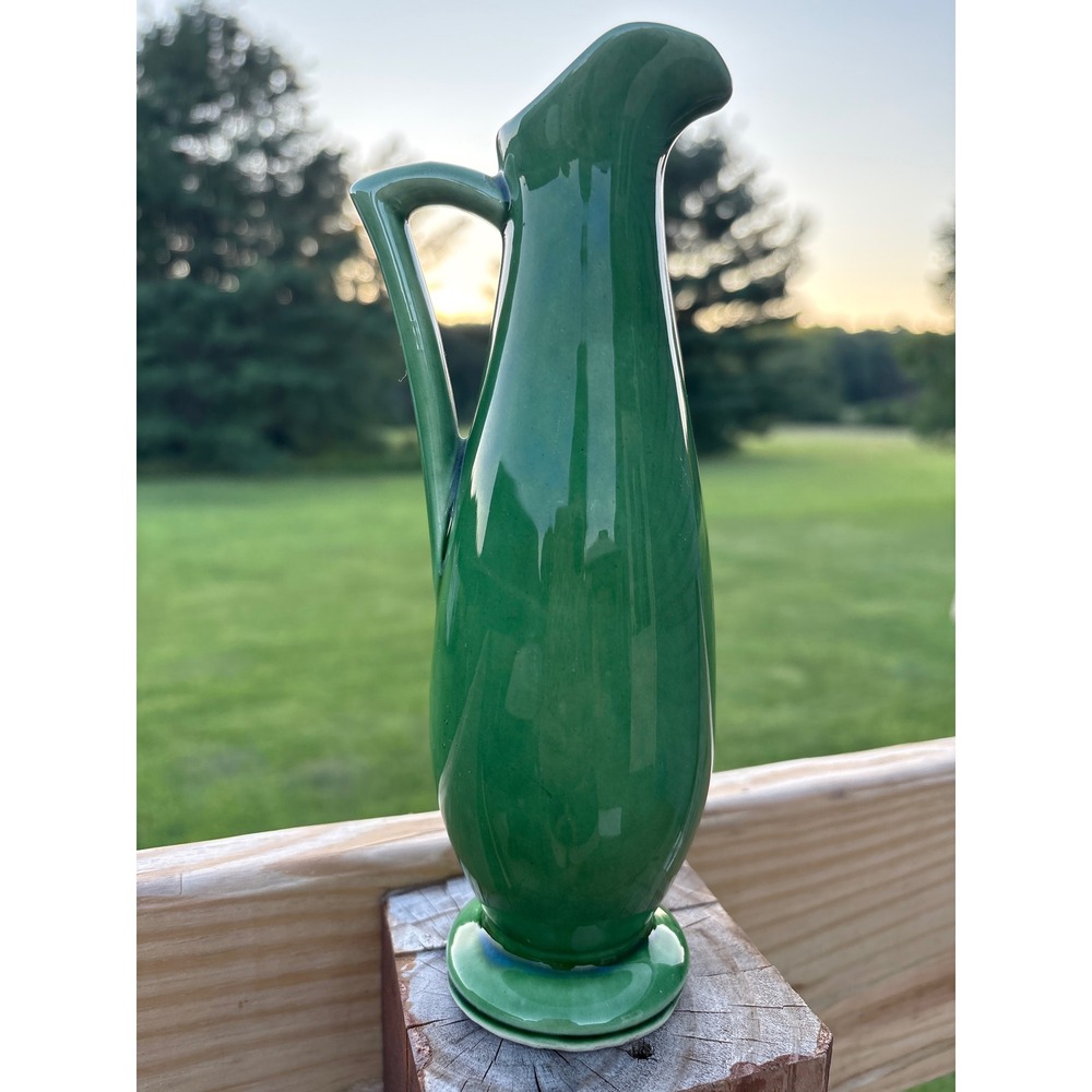 Vintage Shawnee #1168 chartreuse lime green ceramic pitcher vase MCM 8.5"
